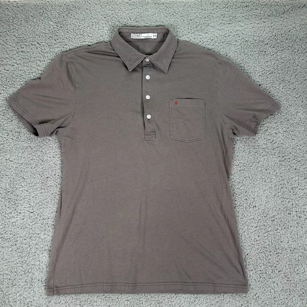 Criquet Polo Shirt‎ Mens Large Gray Organic Cotton Pocket Classic Golf Casual